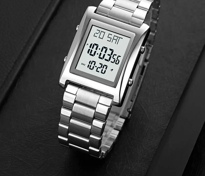 Men’s Digital Square Watch – Stainless Steel Chain, Quartz Movement, Without box