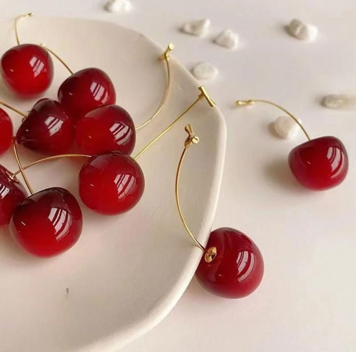 Trendy Korean Cherry Drop Earrings for Women π | Cute Long Stem Minimalist Red Cherry Earrings | Aesthetic Statement Jewelry for Casual & Party Outfits
