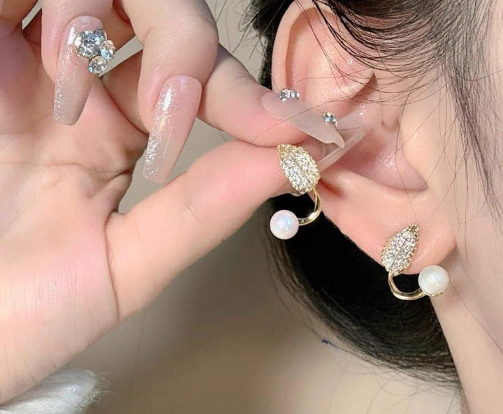 Leaf Pearl Earrings - Classy and Feminine Jewelry for Daily & Party Wear - Studs For Girls And Womens