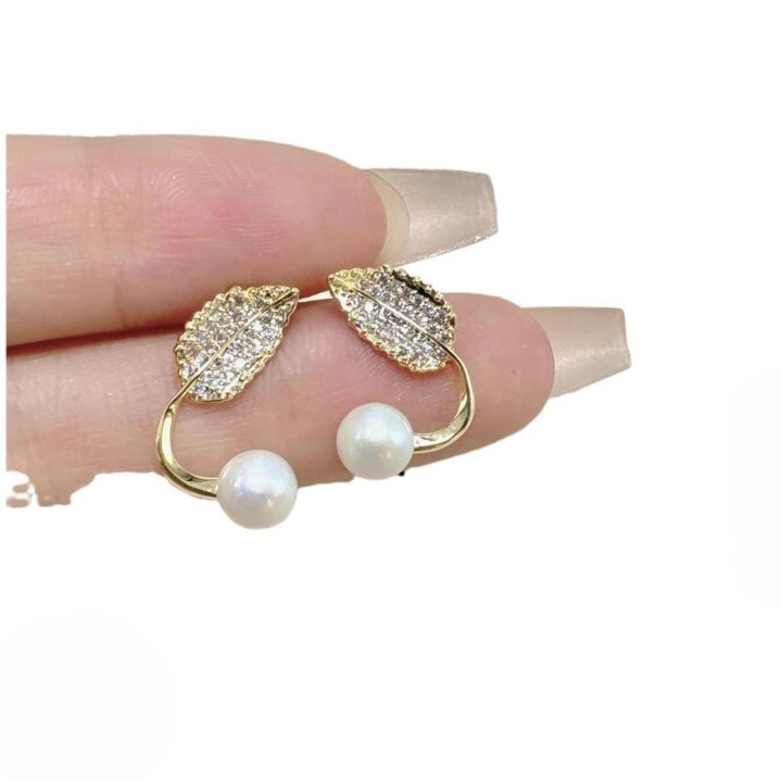 Leaf Pearl Earrings - Classy and Feminine Jewelry for Daily & Party Wear - Studs For Girls And Womens