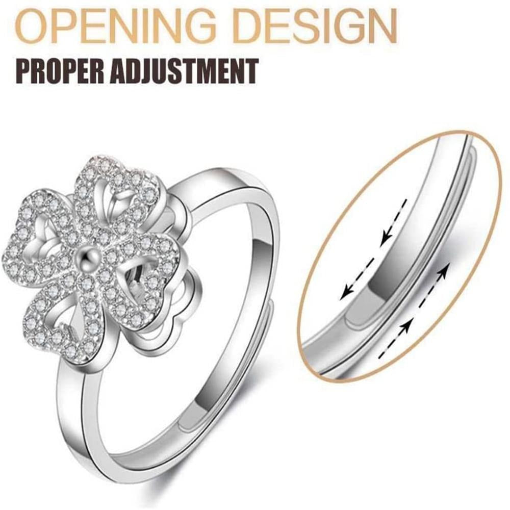 Lucky Four-Leaf Clover Rotating Anxiety Ring – Spinner Fidget Ring for Stress Relief, Adjustable Lucky Flower Ring for Women & Girls (With Box)