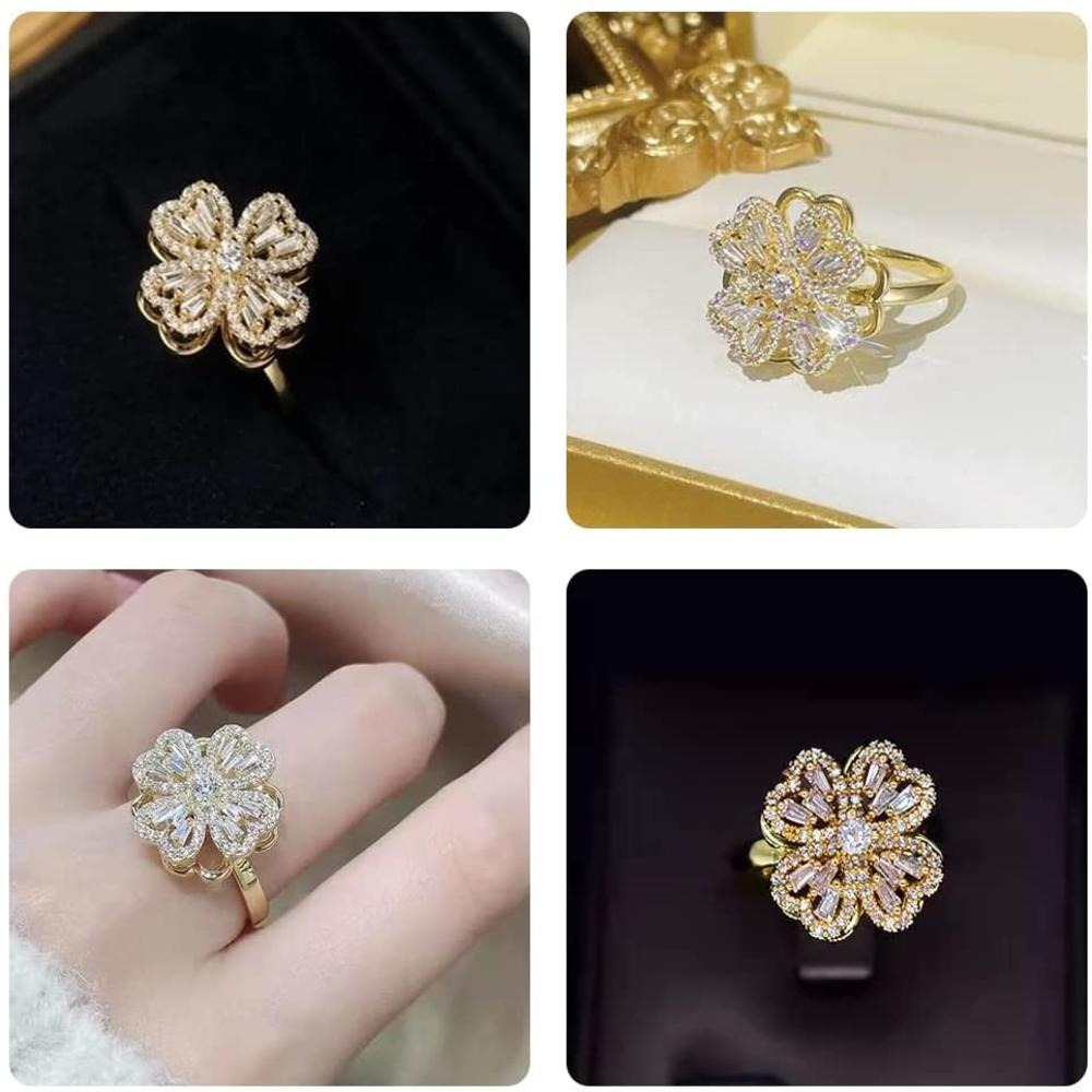Lucky Four-Leaf Clover Rotating Anxiety Ring – Spinner Fidget Ring for Stress Relief, Adjustable Lucky Flower Ring for Women & Girls (With Box)