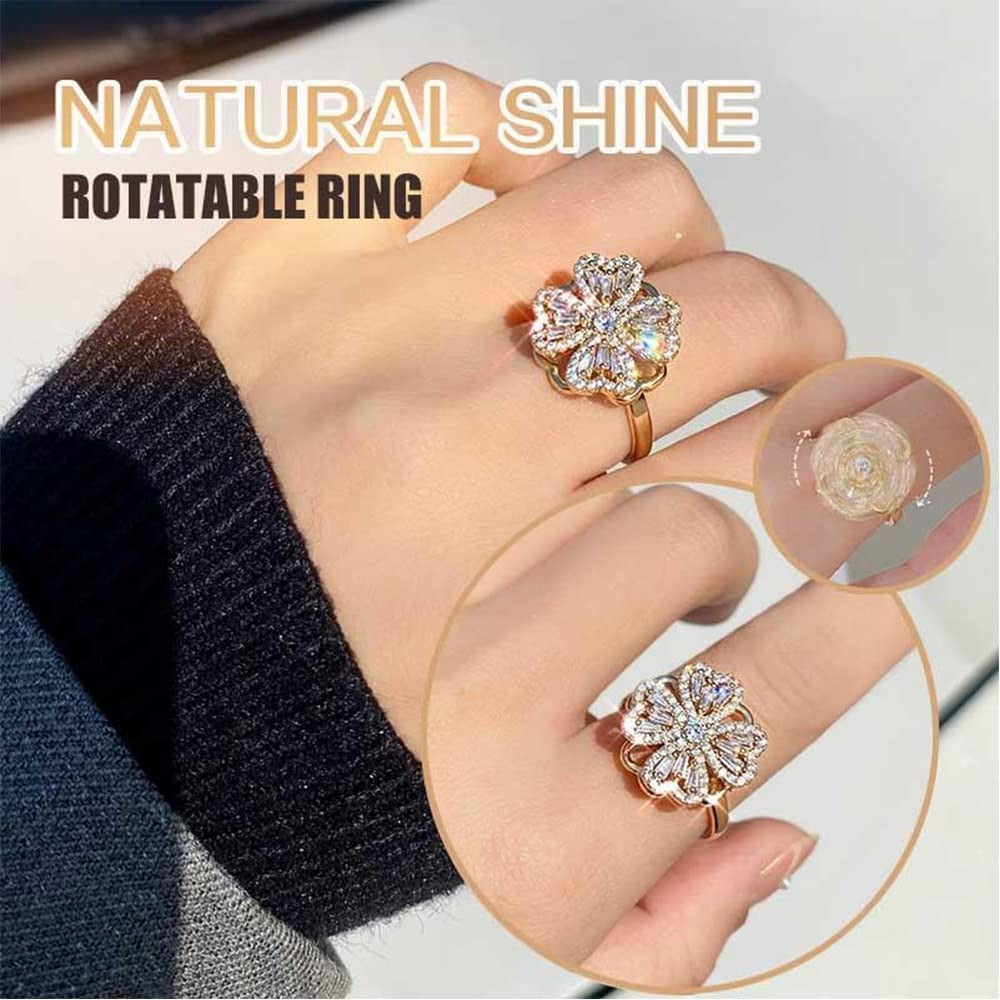 Lucky Four-Leaf Clover Rotating Anxiety Ring – Spinner Fidget Ring for Stress Relief, Adjustable Lucky Flower Ring for Women & Girls (With Box)