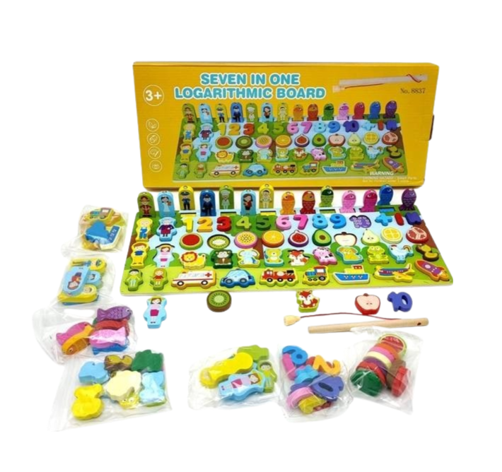 7-in-1 Logarithmic Board Educational Toy for Kids – Montessori Wooden Learning Puzzle with Numbers & Shapes
