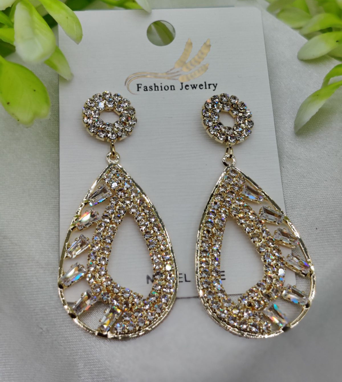 Imported Sparkling Teardrop Crystal Earrings – Elegant Statement Jewelry - Luxurious Gold Finish | Best Quality Artificial Earrings For Girls &amp; Women