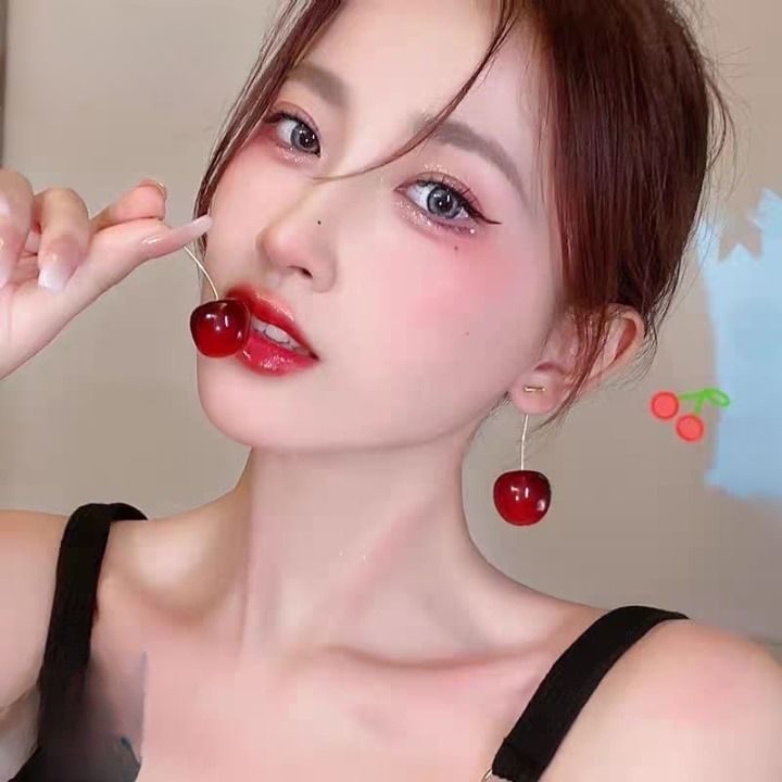 Trendy Korean Cherry Drop Earrings for Women 🍒 | Cute Long Stem Minimalist Red Cherry Earrings | Aesthetic Statement Jewelry for Casual &amp; Party Outfits