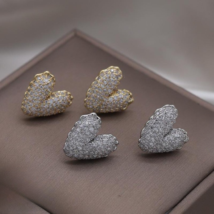Zircon Heart Stud Earrings – Trendy Korean Fashion Jewelry for Girls &amp; Women