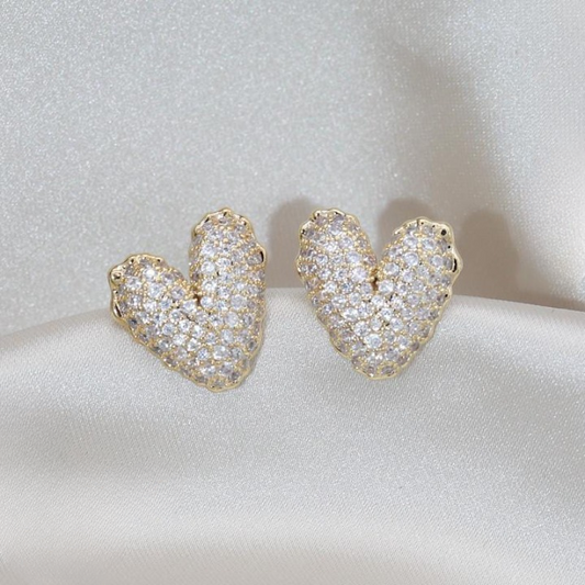 Zircon Heart Stud Earrings – Trendy Korean Fashion Jewelry for Girls &amp; Women