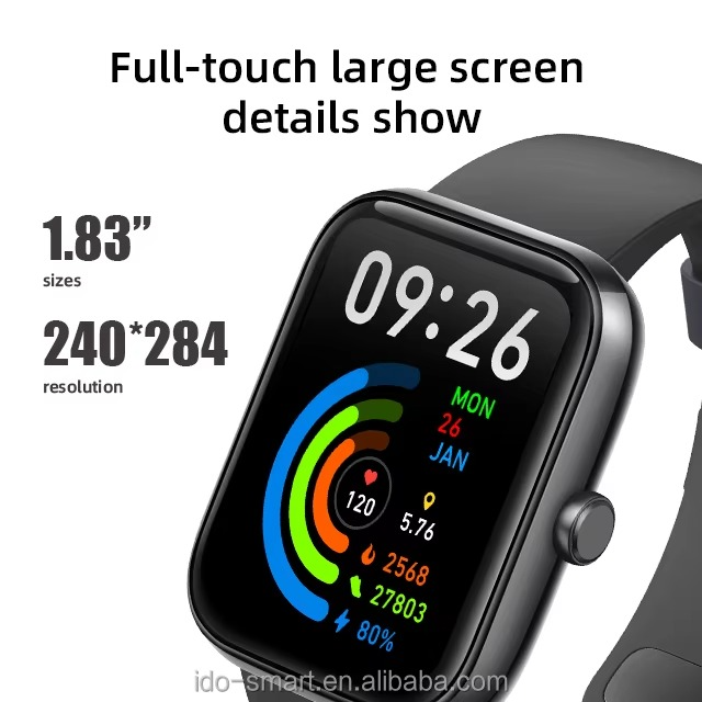H20 Smartwatch Made in Dubai – Waterproof Fitness Tracker with Heart Rate Monitor, Blood Pressure, Sleep Tracking, Step Counter, Touchscreen Sports Watch for Men and Women - Black Color