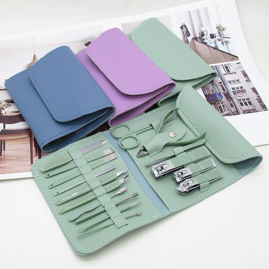 16-Piece Manicure &amp; Pedicure Kit – Premium Stainless Steel Nail Care Set for Hand, Foot &amp; Facial Grooming | Travel-Friendly Case Included | 16 Pcs Nail Care Set | Beauty Essentials Set ( Random Color )