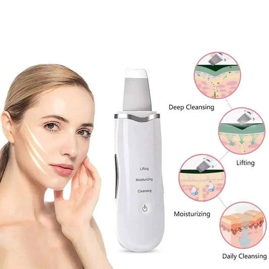 Rechargeable Ultrasonic Skin Scrubber – Deep Cleansing Facial Spatula &amp; Blackhead Remover with Vibration &amp; Peeling Modes